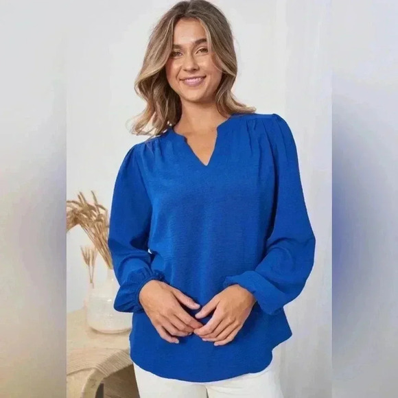 NWT long sleeve solid notch, neck line blouse ￼ - Picture 1 of 4